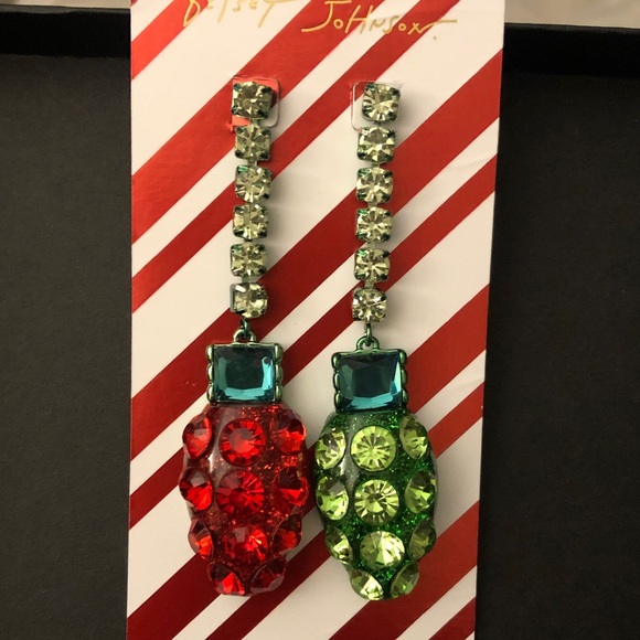 Betsey Johnson Jingle Bell Bling Linear Christmas Light Mismatch Drop Earrings - Picture 8 of 14